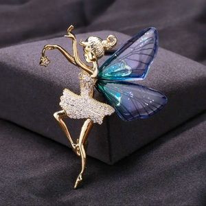 Fairy, Ballet Dancer, Butterfly Wings, Angel, Rhinestone Brooch, Lapel Pin
